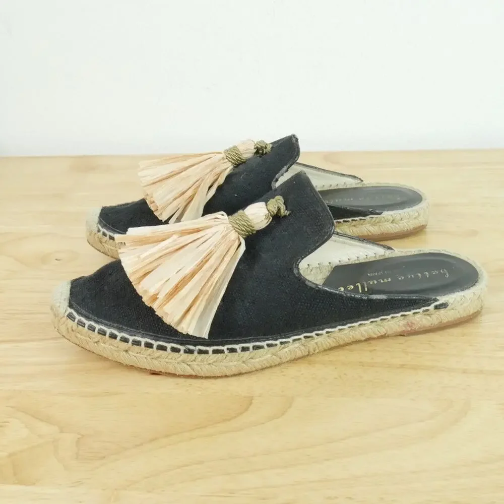Bettye Muller Mules Espadrille Sandals Rabat Tassel Beach Resort 38 8 Black - Picture 6 of 11